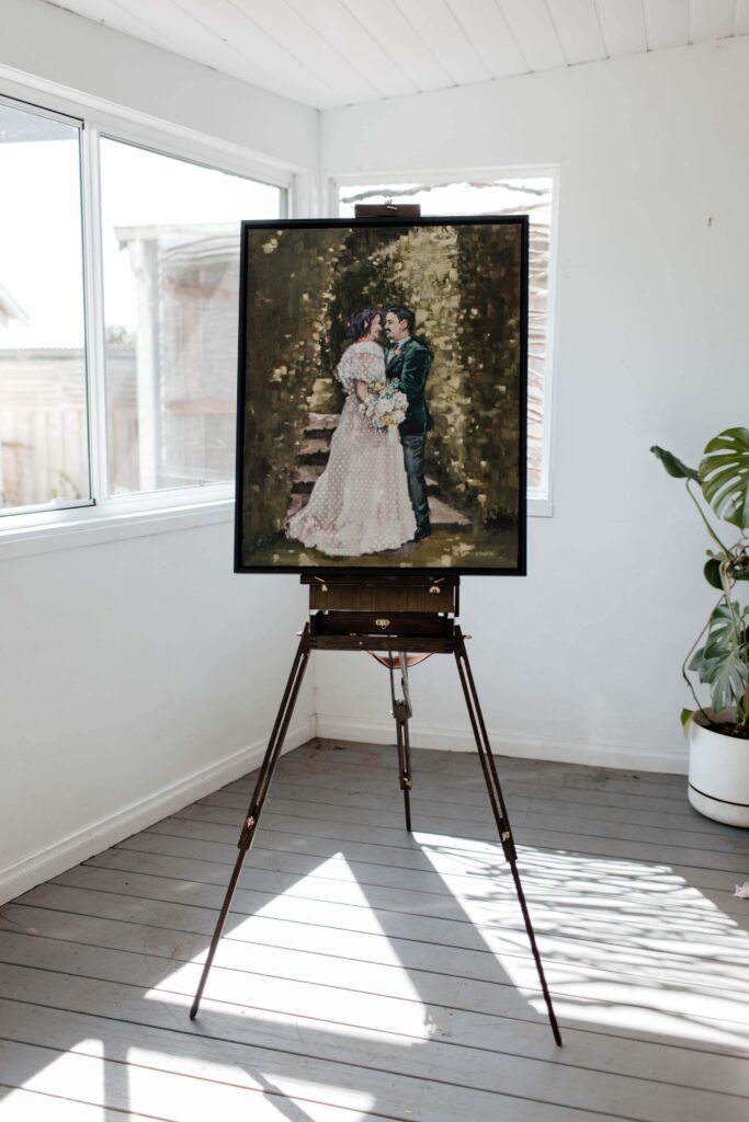 Kewish-1 | I do I do Gippsland Framed wedding portrait on an easel in a bright white room.